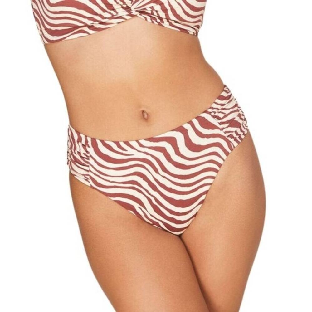 Andie Swim Hipster Bikini Bottom in Bias Stripe Truffle Animal Print Size XL